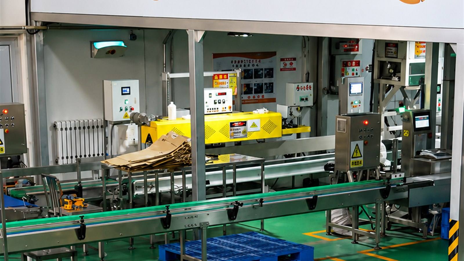 BUBR branded pet food packaging workshop and conveyor line